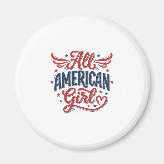 All American Girl Patriotic Vintage Vector Design_ Magnet