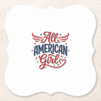All American Girl Patriotic Vintage Vector Design_ Paper Coaster