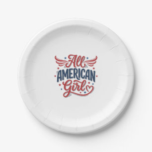 All American Girl Patriotic Vintage Vector Design_ Paper Plate