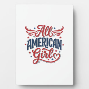 All American Girl Patriotic Vintage Vector Design_ Plaque