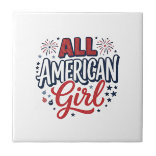 All American Girl Patriotic Vintage Vector Design_ Tile