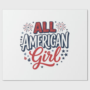 All American Girl Patriotic Vintage Vector Design_ Wrapping Paper