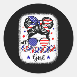 All American Girl USA Flag 4th July Women Kids Pa Classic Round Sticker