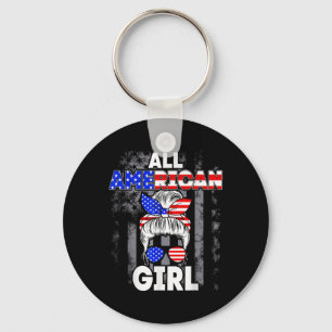 All American Girl Usa Flag 4th July Women Kids Pat Keychain