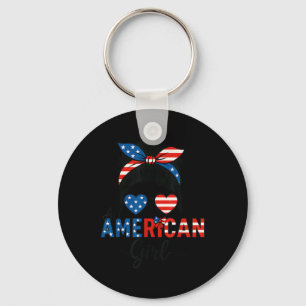 All American Girl Usa Flag 4th July Women Kids Pat Keychain
