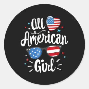 All American Girl Women American Flag 4th Of July  Classic Round Sticker