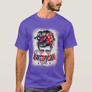 All American Girls 4th of July  Daughter Messy Bun T-Shirt