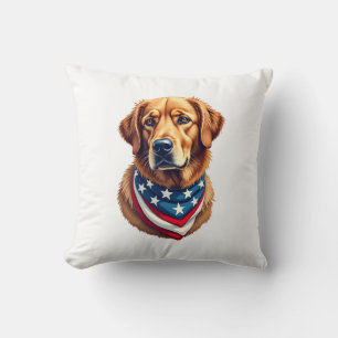 All American Golden Retriever Vintage Tee Throw Pillow