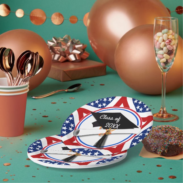 All American Grad - Red White & Blue on Stars Paper Plate (Multi)