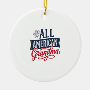 All American Grandma Patriotic Firework Design_1 Ceramic Ornament