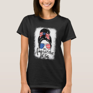 All American Lil Sis 4th Of July Kids Messy Bun U T-Shirt