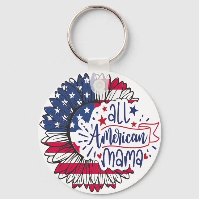 All American Mama USA Flag Red White Blue Patriot Keychain (Front)