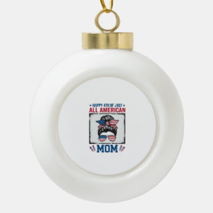 All American Mom 4th of July Vintage Shirt Design_ Ceramic Ball Christmas Ornament