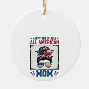 All American Mom 4th of July Vintage Shirt Design_ Ceramic Ornament