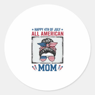 All American Mom 4th of July Vintage Shirt Design_ Classic Round Sticker
