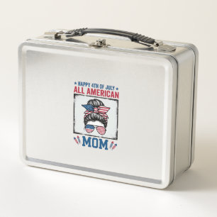 All American Mom 4th of July Vintage Shirt Design_ Metal Lunch Box