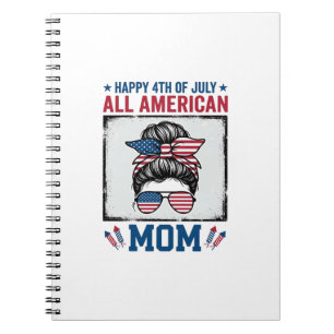 All American Mom 4th of July Vintage Shirt Design_ Notebook