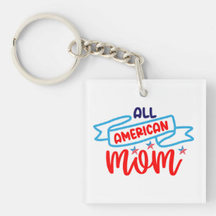 All American Mom     Button Keychain