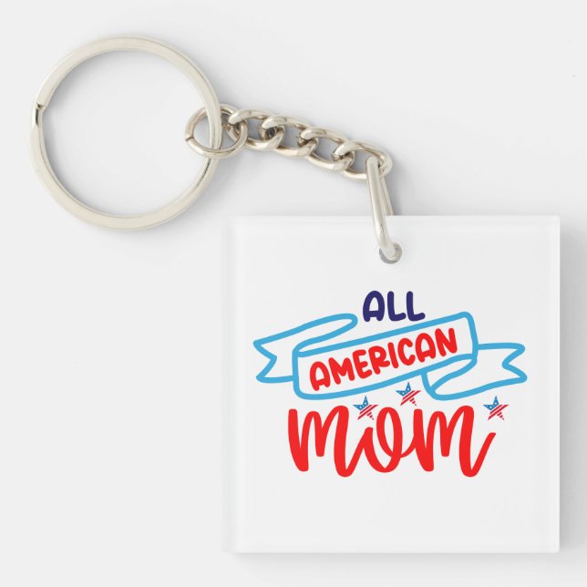 All American Mom     Button Keychain (Front)