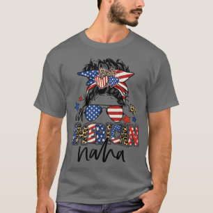 All American Nana Leopard Messy Bun Grandma Nana 4 T-Shirt