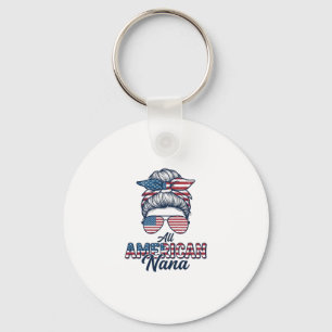All American Nana Patriotic Messy Bun Vector Desig Keychain