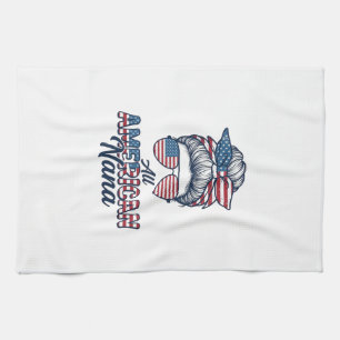 All American Nana Patriotic Messy Bun Vector Desig Kitchen Towel