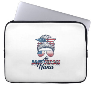 All American Nana Patriotic Messy Bun Vector Desig Laptop Sleeve