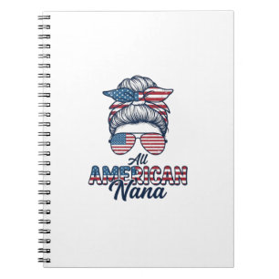 All American Nana Patriotic Messy Bun Vector Desig Notebook