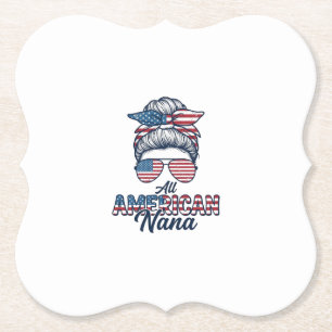 All American Nana Patriotic Messy Bun Vector Desig Paper Coaster