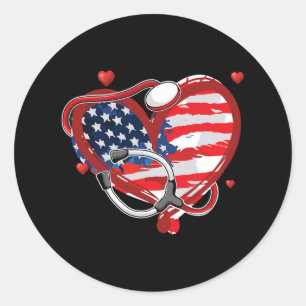 All American Nurse 4th Of July Patriotic Usa Flag Classic Round Sticker