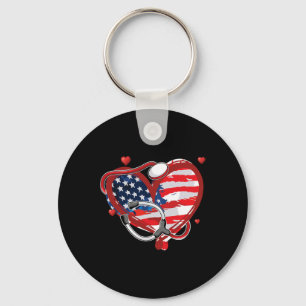 All American Nurse 4th Of July Patriotic Usa Flag Keychain