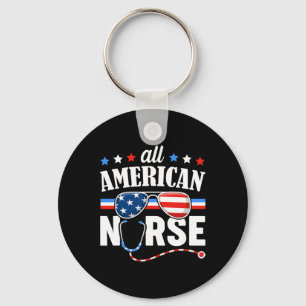 All American Nurse 4th Of July Patriotic Usa Flag Keychain