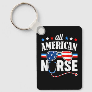 All American Nurse 4th Of July Patriotic Usa Flag  Keychain