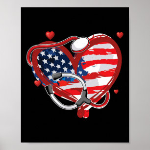 All American Nurse 4th Of July Patriotic Usa Flag  Poster