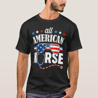 All American Nurse 4th Of July Patriotic USA Flag  T-Shirt