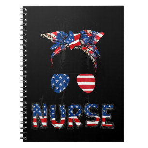 All American Nurse Messy Bun Happy 4th Of July Usa Notebook