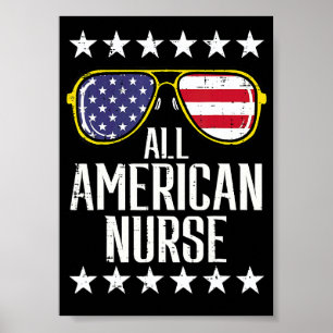 All American Nurse Scrub Memorial Day 4th Of July  Poster