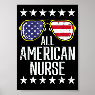 All American Nurse Scrub Memorial Day 4th Of July  Poster