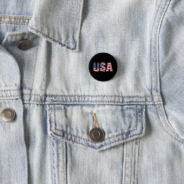 “All American” Patriotic USA Logo 1 Inch Round Button (In Situ)