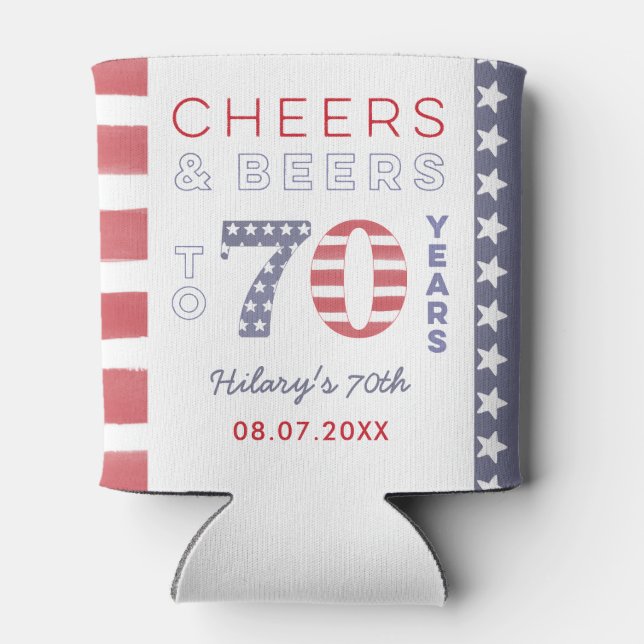 All-American Stars and Stripes 70th Birthday Party Can Cooler (Back)
