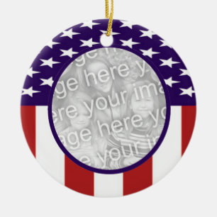 All-American Stars and Stripes Custom Photo Ceramic Ornament