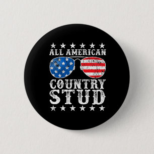 All American Stud Boy Country 4th Of July Usa Flag 2 Inch Round Button