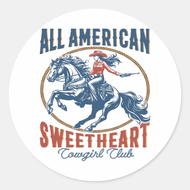 All American Sweetheart Cowgirl Classic Round Sticker (Front)