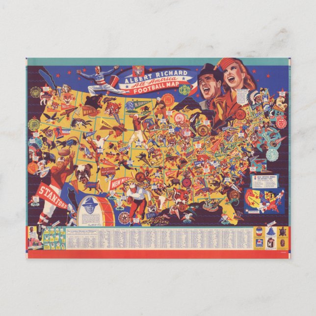 All-American Vintage Football Map Postcard (Front)