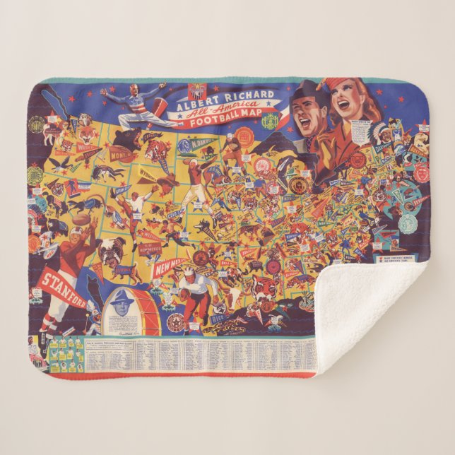 All-American Vintage Football Map Sherpa Blanket (Front (Horizontal))