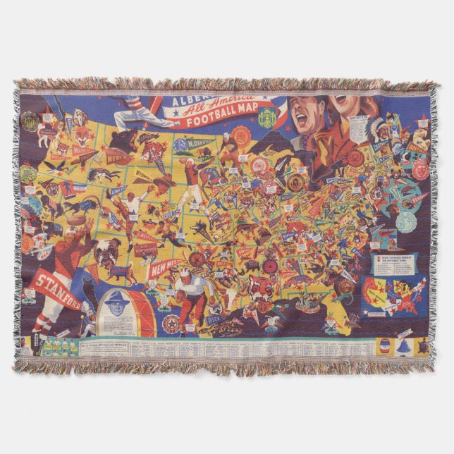 All-American Vintage Football Map Throw Blanket (Front)