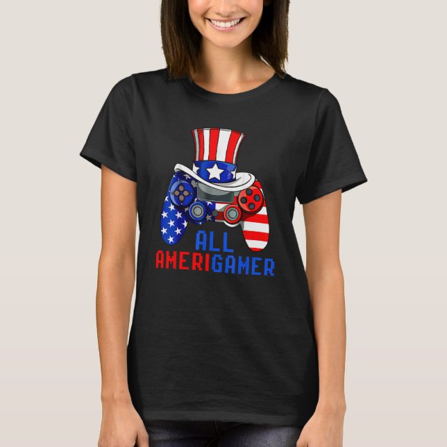 All Amerigamer Video Game USA Flag Happy 4th Of Ju T-Shirt (Front)