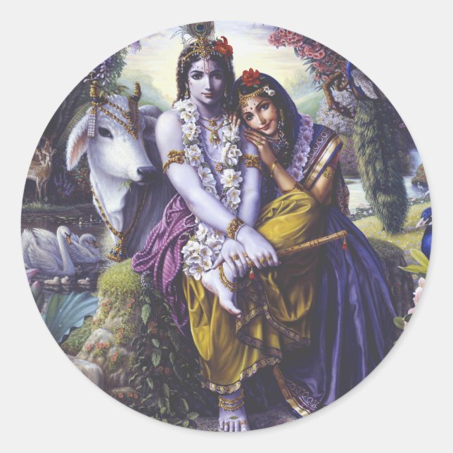 All-Attractive Couple Radha Krishna Classic Round Sticker (Front)