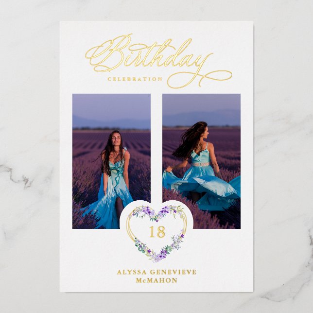 All Birthday Lilac Real Gold 2 Photos Floral Heart (Front)