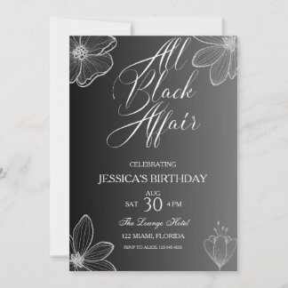All Black Affair Birthday Party  Invitation